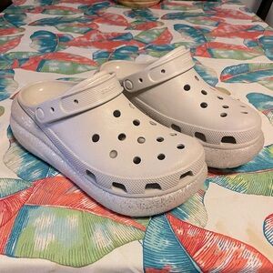 Crocs Classic Crush Glitter Atmosphere Platform Clogs Sandals Silver Sparkle W11